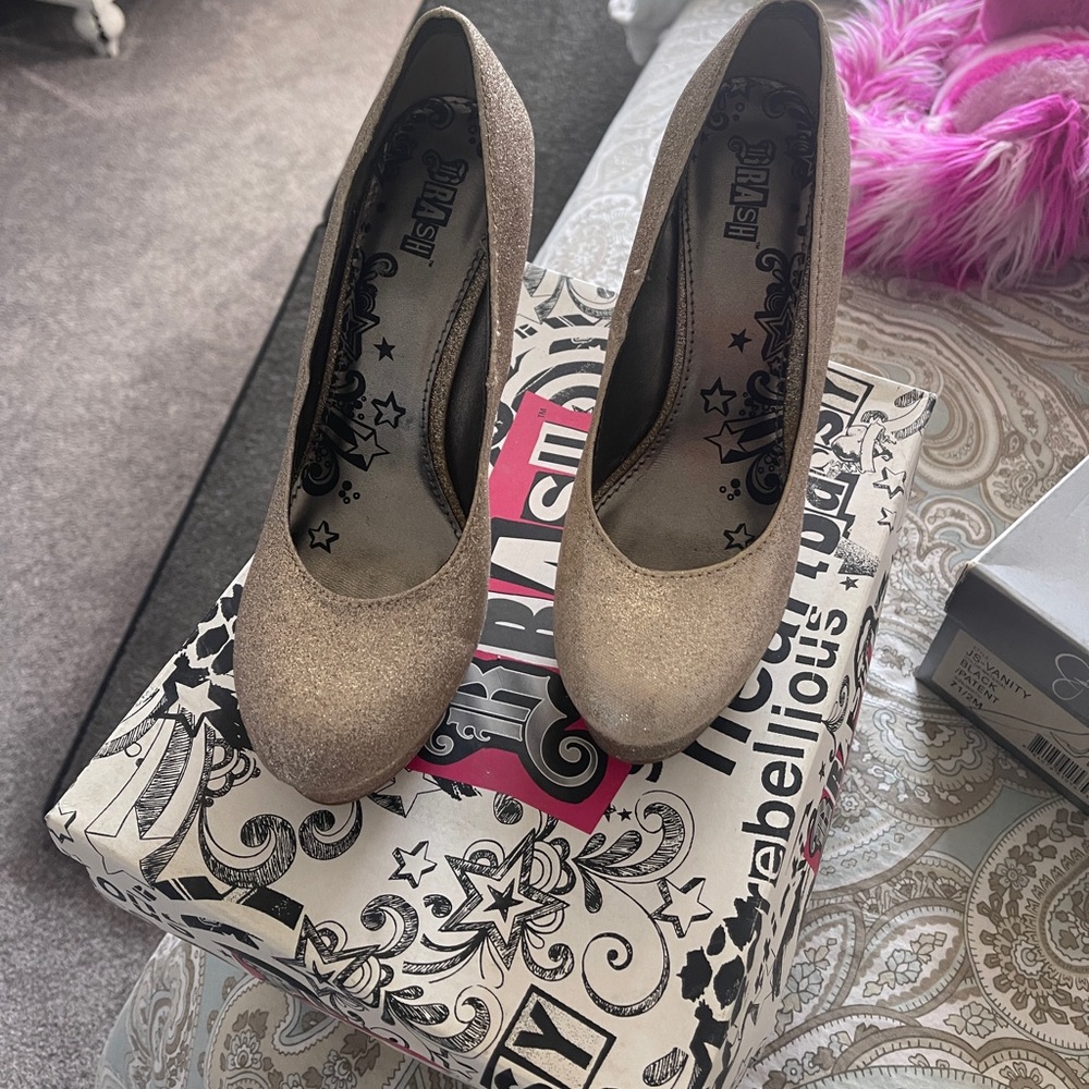 Gold glitter platform heels